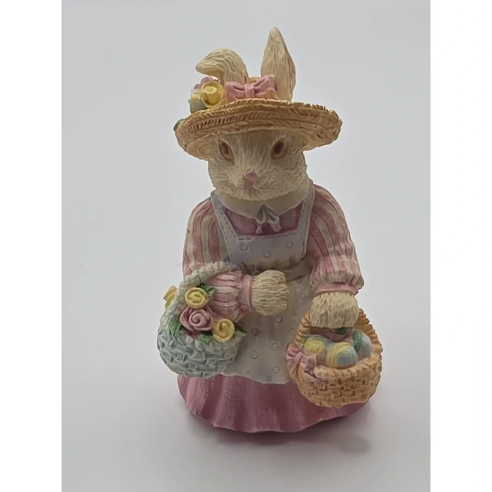 3 Vintage Easter Village Mom Son And Daughter Bunnies